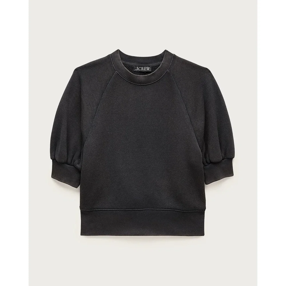 J. Crew Black Heritage terry puff-sleeve sweatshirt Large NWT $80